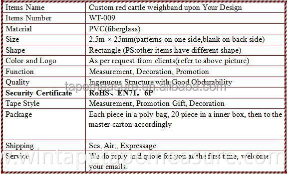 OEM or ODM Service Animal Weight Measuring Tape Bespoke Ribbon Cattle Weighband